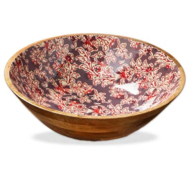 Tag Jasmine Wood Enamel Multicolor Serving Bowl Hand Wash Only