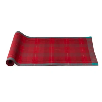 Tag Joyous Plaid Table Runner Red Multi Cotton Christmas Decor