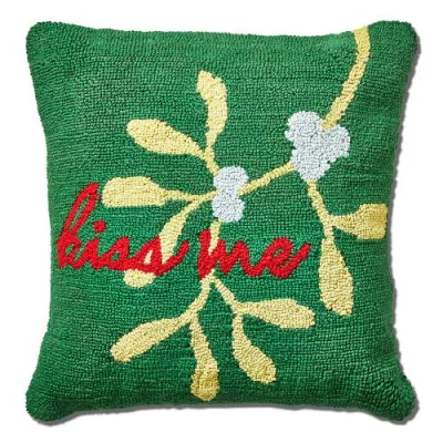 Tag Kiss Me Mistletoe Throw Pillow Dark Green Christmas Decor