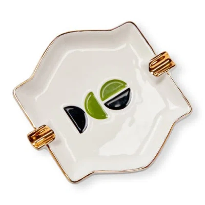 Tag Knoll Ashtray Catchall Dish Decorative Box White Multi Earthenware 5.45x5.25x0.5