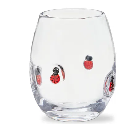 Tag Ladybug Stemless Wine Glass 16 oz Red Multi Glass 3.5x3.5x4.5 In White