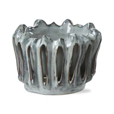 Tag Lagoon Teal Reactive Glazed Stoneware Planter For 4" Pots In Gray