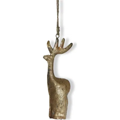 Tag Large Antique Gold Reindeer Bell Tree Ornament Holiday Decor