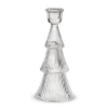 Tag Large Clear Glass Ribbed Taper Candle Holder Elegant Decor In Silver