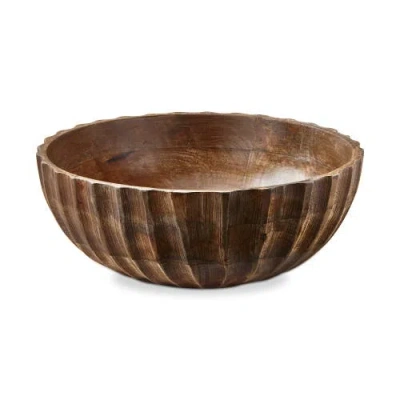 Tag Large Fluted Wood Serving Bowl Natural Finish Hand Wash Only In Brown