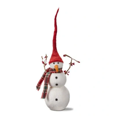 Tag Large Multicolor Snowman Figurine With Branch Arms Decorative In Red
