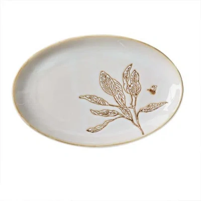 Tag Lavender Honey Large Oval Ceramic Platter Dishwasher Safe In Gray