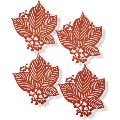 Tag Leaf Berry Coaster Set Terracotta Orange Fall Harvest Coasters In Red