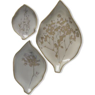 Tag Leaf Dish Set Of 3 Cream Ceramic Serving Platters Bowls In Gray