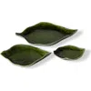 Tag Leaf Dish Set Of 3 Green Ceramic Serving Platters Bowls In Green