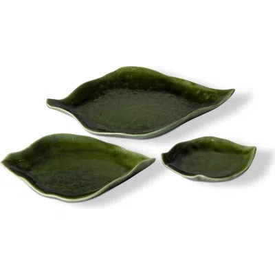 Tag Leaf Dish Set Of 3 Green Ceramic Serving Platters Bowls