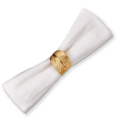 Tag Leaf Napkin Ring Brass Gold Aluminum For Thanksgiving Decor In White