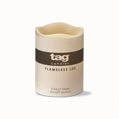 Tag Light Up Led Pillar Candle With Timer Flameless Decor In Neutral
