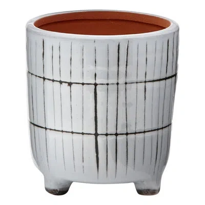 Tag Linear Glazed Terracotta Planter With Feet 5.25l X 5.25w X 6.0h Inches  Fits A 4.5" Drop In Plant. D In White