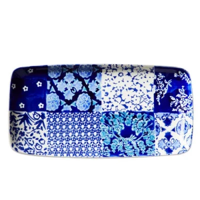 Tag Lisbon Blue Ceramic Rectangular Serving Platter Dishwasher Safe