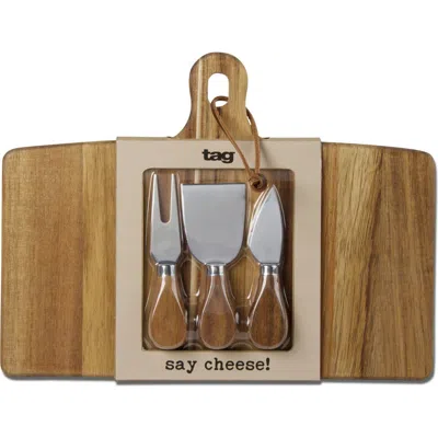 Tag Long Acacia Wood Cheese Board Set With Stainless Steel Utensils In Animal Print