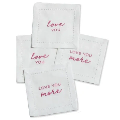 Tag Love You More Cocktail Napkin S/4 White Multi Cotton Spring