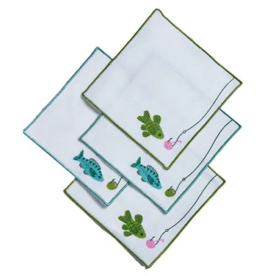 Tag Make A Splash Cocktail Napkin S/4 White Multi Cotton Summer In Blue