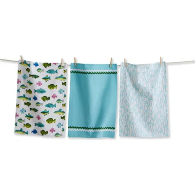 Tag Make A Splash Dishtowel S/3 Blue Multi Cotton Summer
