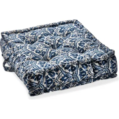 Tag Medallion Print Cotton Floor Accent Throw Pillow With Handles In Blue