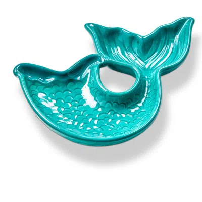 Tag Mermaid Tail Earthenware Trinket Dish Decorative Box Multi 6.5 X 5 X 0.75 In Blue