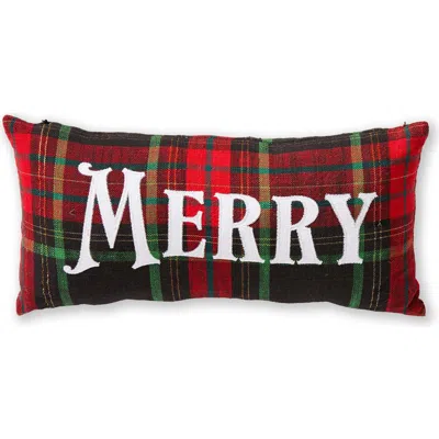 Tag Merry Christmas Plaid Throw Pillow Red Multi Cotton 16x8x3 Machine Washable Decorative Holiday C