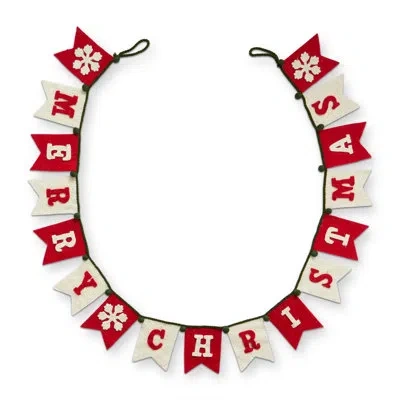 Tag Merry Christmas With Snowflakes Garland In White