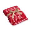 Tag Merry Plaid Acrylic Decorative Throw Red And White Fringe In Red