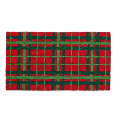 Tag Merry Plaid Coir Door Mat Natural Christmas Red Multi