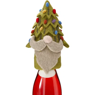Tag Merry Tree Gnomie Bottle Topper Christmas Decor Green Wool In Multi