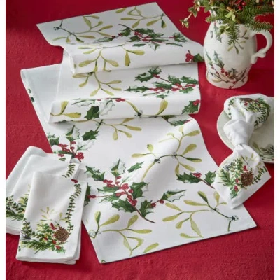 Tag Mistletoe & Holly Table Runner 72x14.5 In Multi