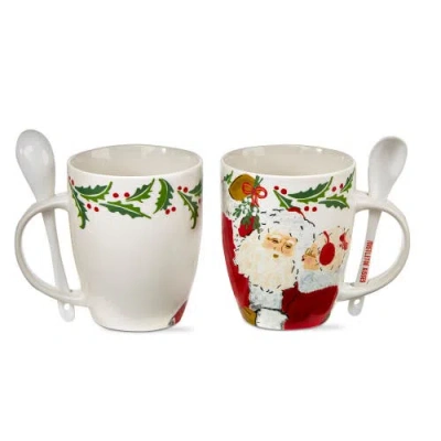 Tag Mistletoe Vine Santa Mug With Spoon Bone China Drinkware In Multi