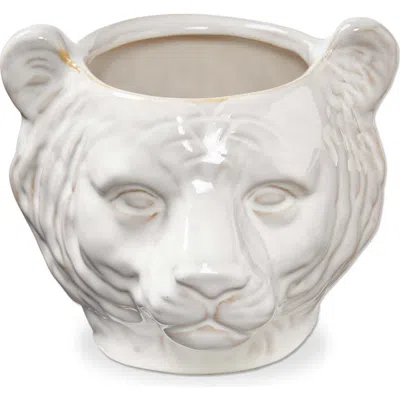 Tag Mountain Lion Ceramic Planter White Garden Pot Indoor Outdoor