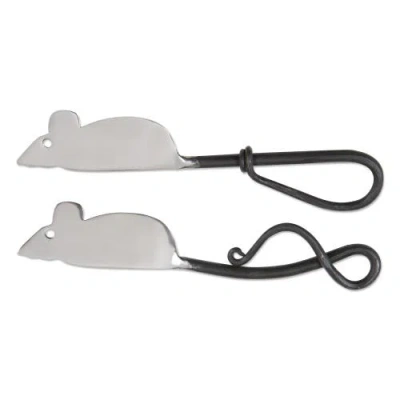 Tag Mouse Spreader Set Of 2 Stainless Steel Cheese Knives In Silver