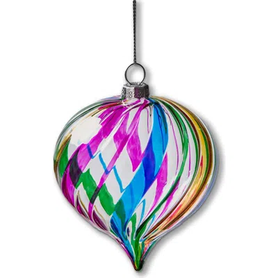 Tag Multi Stripe Drop Glass Ornament For Christmas Tree 3.25