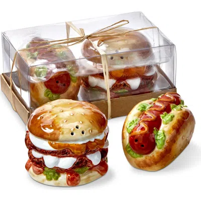 Tag Multicolor Ceramic Burger Hot Dog Salt Pepper Shakers Set