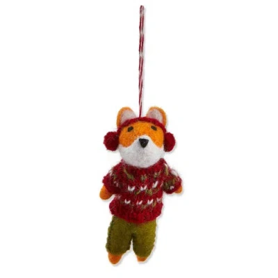 Tag Multicolor Fox Ornament With Earmuffs For Christmas Tree