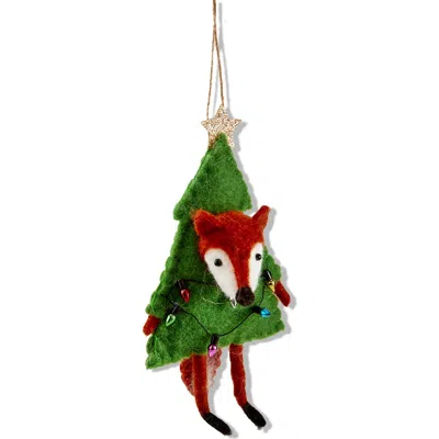 Tag Multicolor Fox With Tree And Lights Wool Christmas Ornament