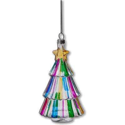 Tag Multicolor Multi Stripe Glass Tree Ornament 2.5x2.5x5.5 For Christmas Decor