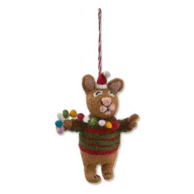 Tag Multicolor Pompom Cat Ornament For Christmas Tree Decoration In Brown