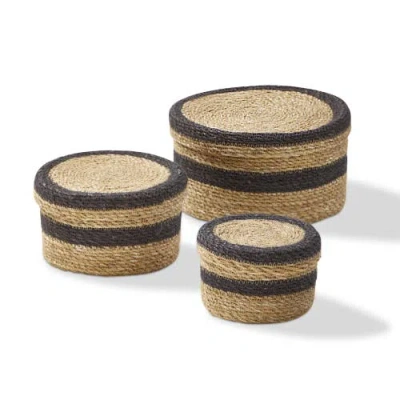Tag Multicolor Round Box With Lid Decorative Seagrass Basket In Brown