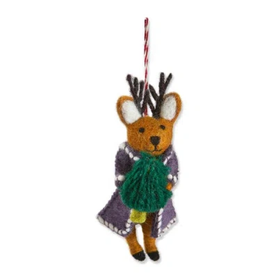 Tag Multicolor Wool Reindeer With Tree Ornament Christmas Decor