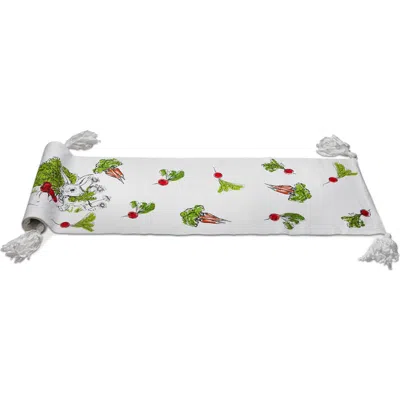 Tag Munching Bunny Spring Table Runner 72x14.5 Cotton White Multi Machine Washable