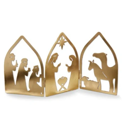 Tag Nativity Folding Decor Brass Gold Metal Christmas Scene