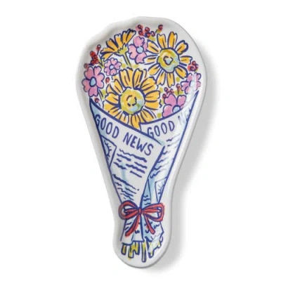Tag Newspaper Bouquet Trinket Dish Multi Ceramic Everyday In Blue