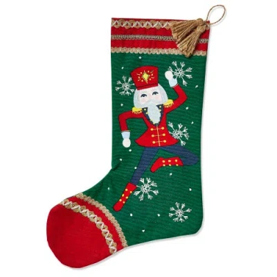 Tag Nutcracker Soldier Holiday Stocking Dark Green Cotton