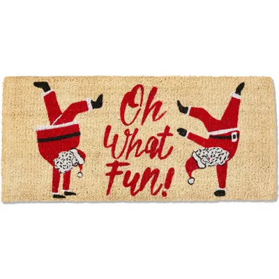 Tag Oh What Fun Dancing Santa Coir Door Mat Red Brown