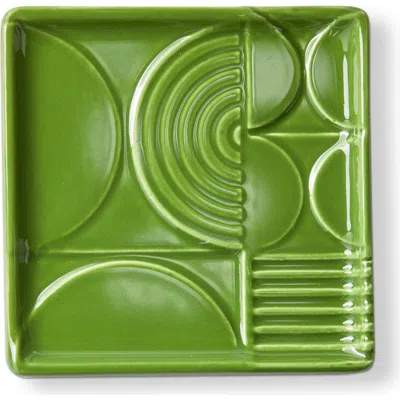 Tag Olive Earthenware Knoll Square Trinket Dish Decorative Box 4.5 X 4.5 X 0.5 In Green