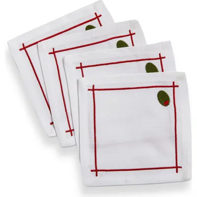 Tag Olive White Everyday Cocktail Cotton Napkins Set Of 4 5x5 In Multicolored