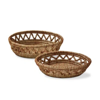 Tag Open Weave Decorative Tray Baskets Set Of 2 Brown Multi